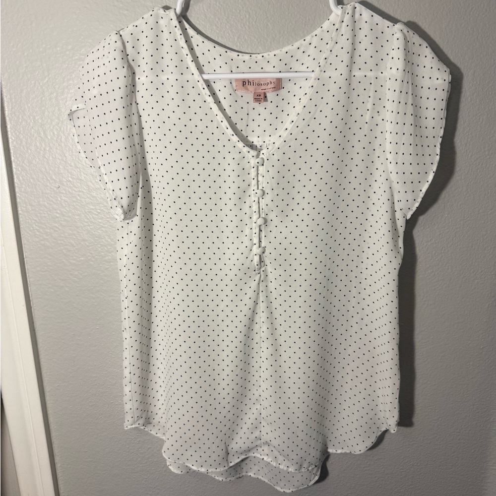 Philosophy White‎ Blouse with Black Dots